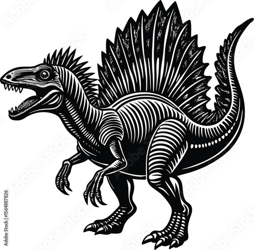 Intricate Line Art Illustration of a Spinosaurus Dinosaur
