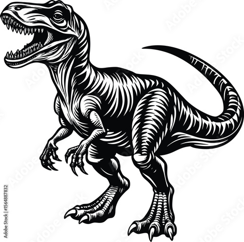 Powerful Allosaurus Dinosaur Illustration Vintage Style Vector Art