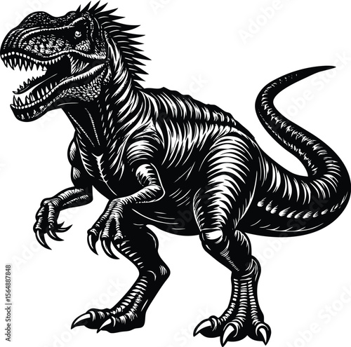 Fierce Carnotaurus Dinosaur Illustration Black and White Vector Art