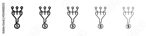 Sales funnel icon web Vector collection in black strokes