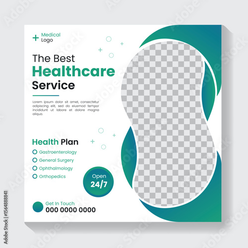 Modern medical healthcare service social media post design template, medical post design template
