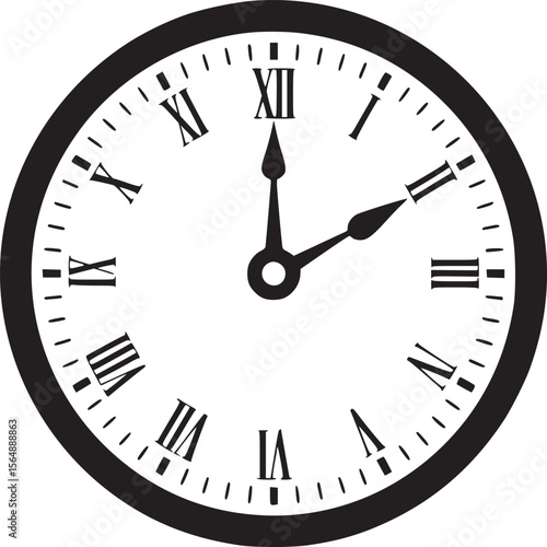Clock face time roman numerals analog watch illustration design graphic image vector background template on transparent background