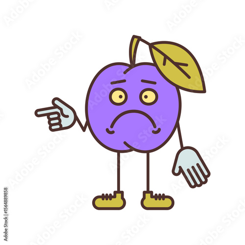 Plum character points finger and dissatisfied