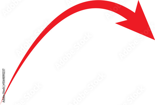 Red arrow swooping downward on white background