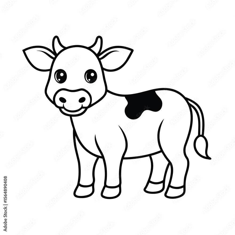 Naklejka premium cartoon baby cow line drawing outline vector