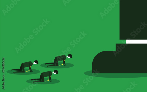 prostrate workers. workers who submit to the boss. ask your superiors for forgiveness. simple minimalist character vector design. respect to superiors