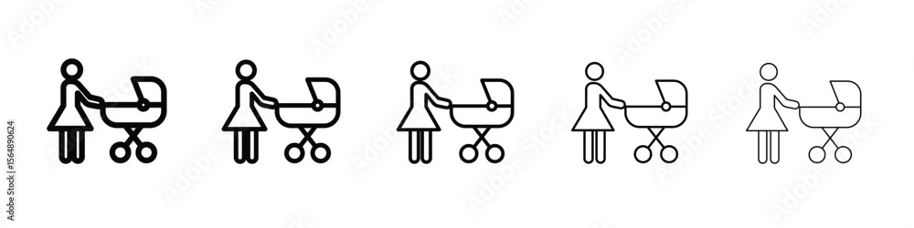 Obraz premium Woman with Baby Stroller icon web Vector collection in black strokes