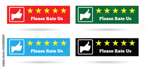 Please Rate Us Rectangular Banner with Stars and Thumbs Up. Graphic design elements and resources vector art