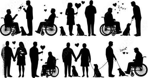 Various lover silhouette in a wheelchair in vector format
