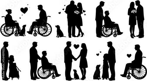 Various lover silhouette in a wheelchair in vector format
