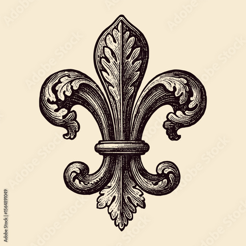 Fleur de Lis Decorative Element in Engraving Style vector illustration

