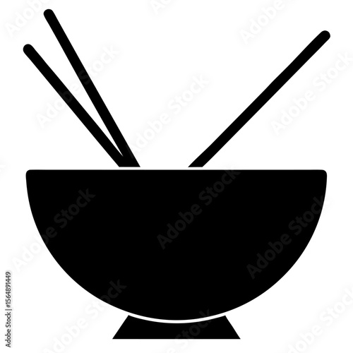 Bowl and chopsticks food vector icon on white background.