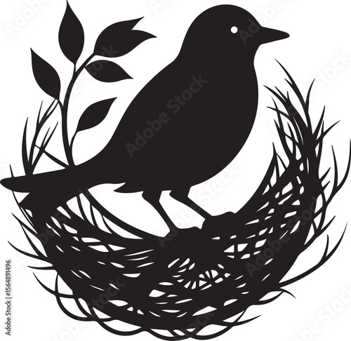 bird in nest silhouette