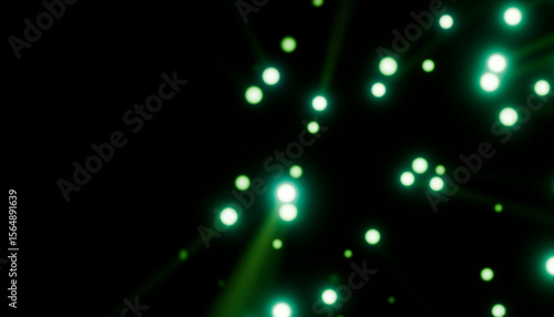 Glowing green lights scattered against a dark background. 3D rendering