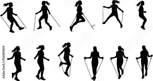 Girl skipping sport activity silhouette
