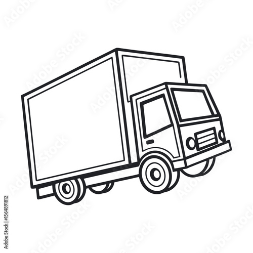 Simple black and white line drawing of a delivery truck isolated on white background