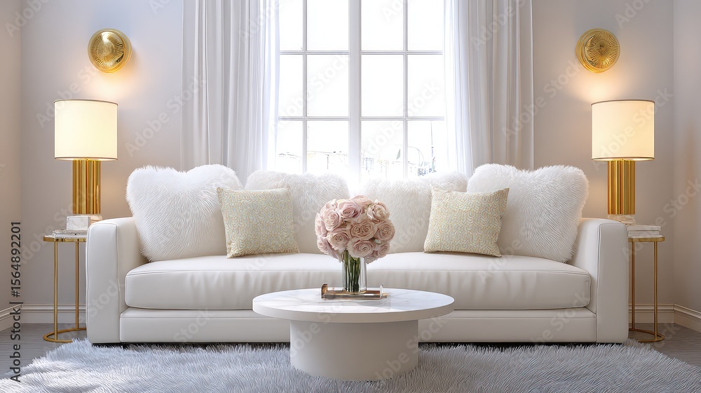 custom made wallpaper toronto digitalContemporary living room decorated with metallic accents, soft throws, and minimalist furniture, chic and clean with space