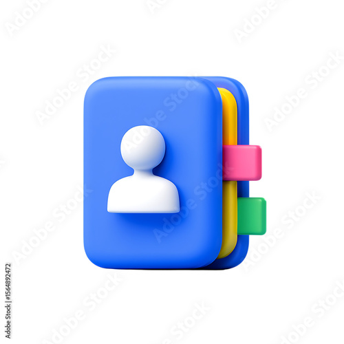 A vibrant 3D contact book illustration, representing digital address book, contacts, and person information,