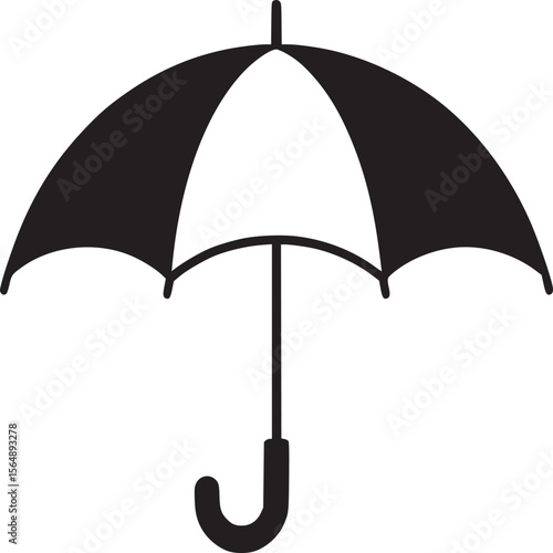 Black and white umbrella vector graphic for rain protection and weather forecast design element illustration on transparent background