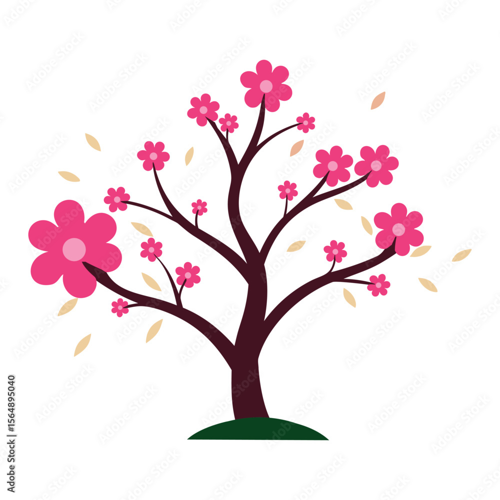 Fototapeta premium Spring blossom tree blooming with vibrant pink flowers for seasonal joy Vector illustration