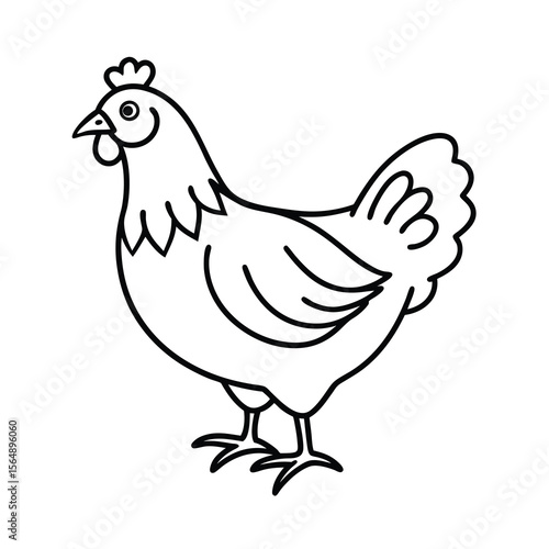farm chicken line art vector illustration