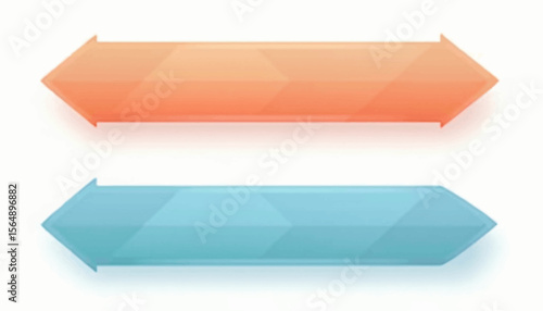 Two horizontal arrow banners, one orange and one blue, with a geometric design.