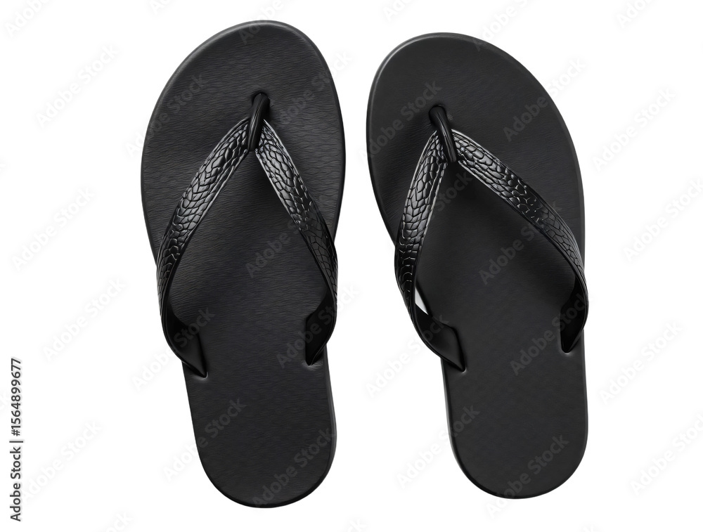 Fototapeta premium A pair of black flip flops isolated on transparent background