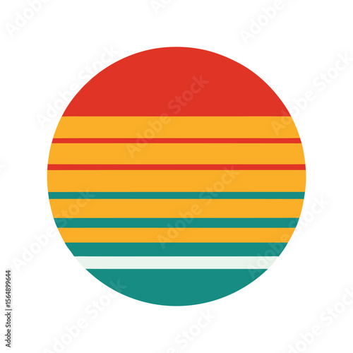 Circular Retro Sunset with Striped Background in Circle