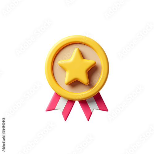 Achieve Excellence 3D Render of a Gold Star Award Medal with Pink and White Ribbon, Symbolic of Success, Accomplishment, and Victory