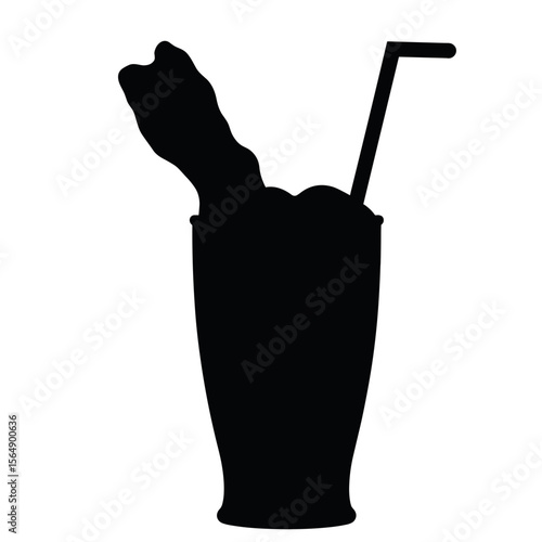 Silhouette of milkshake with bacon strip and straw, sweet and savory concept