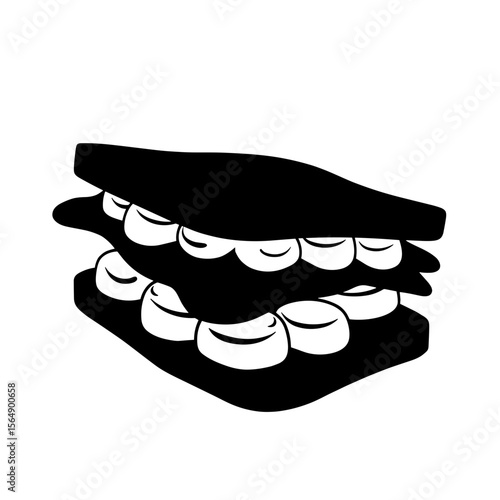 Silhouette sandwich with marshmallow bacon filling on white, sweet savory contrast