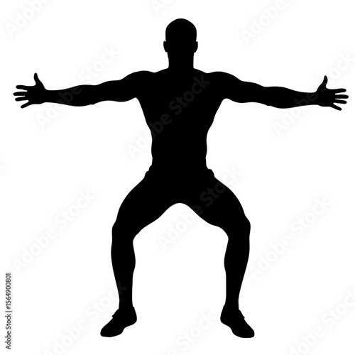 Silhouette of person jump squatting with open arms, fitness training inspiration