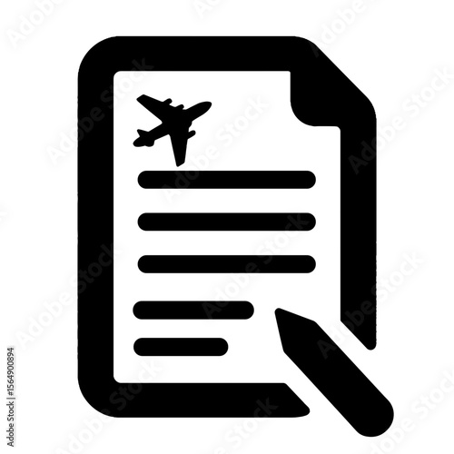 Silhouette of insurance document with airplane icon, travel policy planning