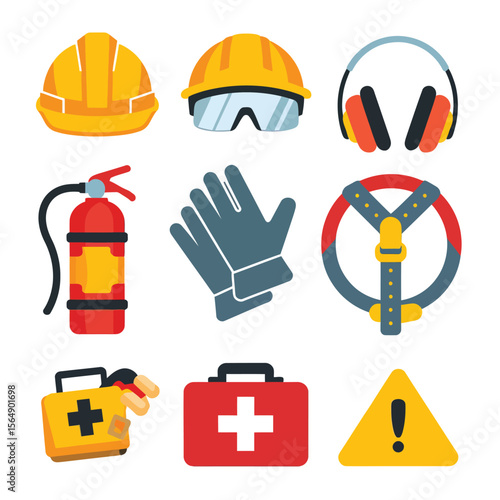 2d vector illustration safety icons , Civil protection and safety when working and taking safety 
