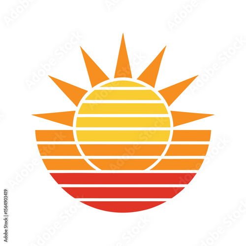 Classic Vintage Sun Icon with Horizontal Lines Vector