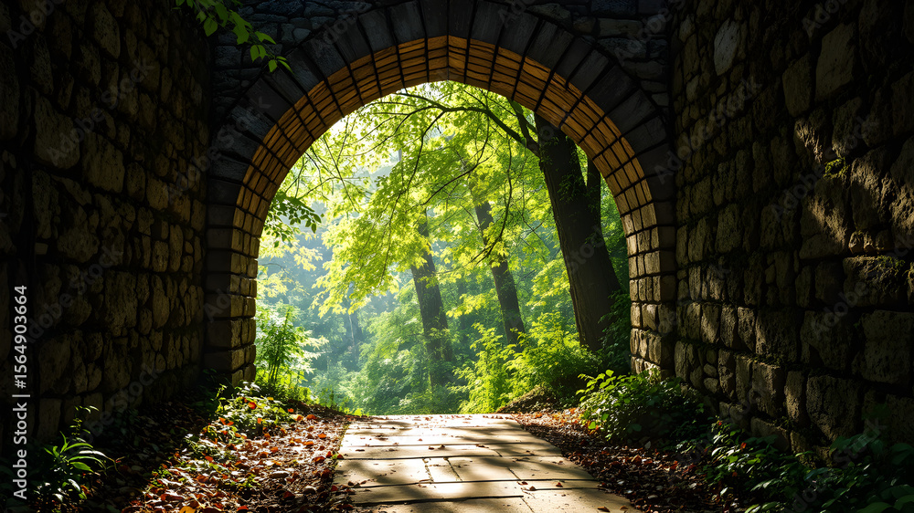 Obraz premium Stone Archway Leading to Forest Trail – Enchanted Nature Landscape