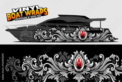 Graphic boat vinyl wrap sticker design