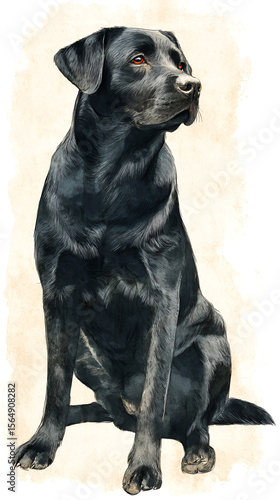 Black Labrador seated watercolor style alert