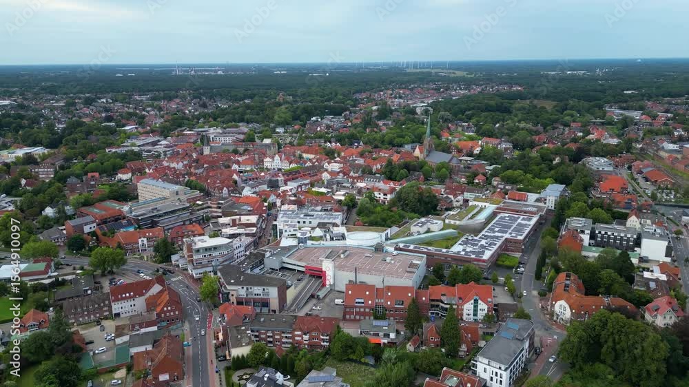 Aerial view of the old town of the city Lingen in Germany on an overcast day in afternoon Aerial view of the old town of the city Lingen in Germany on an overcast day in afternoon