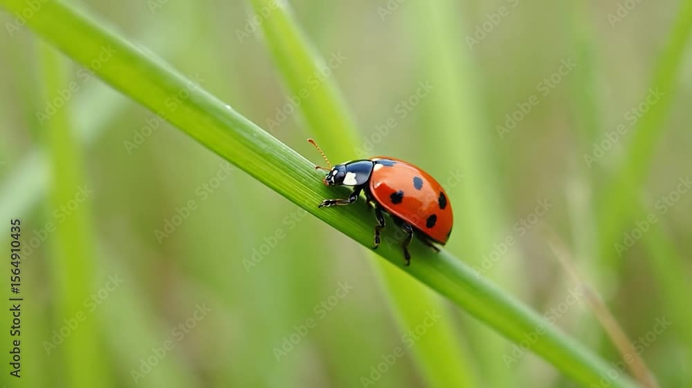 Ladybug on grass blade closeup Ladybug on grass blade closeup