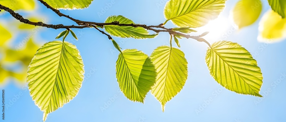 Obraz premium Bright Sunlight on Fresh Green Spring Leaves