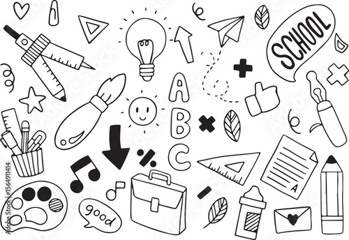 School Doodle Set, Hand-Drawn Educational Icons, Study and Learning Clipart, School Supplies Vector, Pencil Book Lamp Sketches, Back to School Art, Classroom Items, Fun Learning Symbols, Doodle Elemen