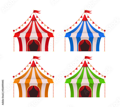 Circus. Circus dome icon set. Vector clipart isolated on white background.