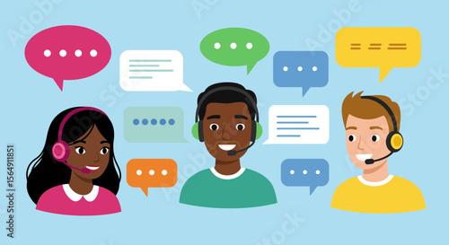 Diverse Customer Service Team Representatives with Speech Bubbles Communication Design