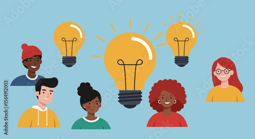 Diverse team collaborating and brainstorming with a shared vision, generating new ideas