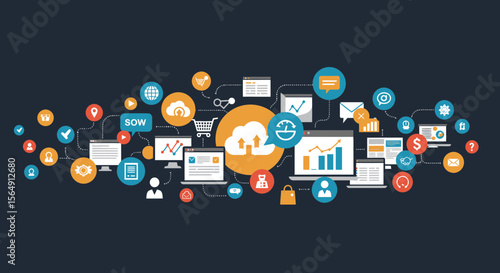 Wallpaper Mural Modern cloud computing and networking concept flat design with icons and symbols Torontodigital.ca