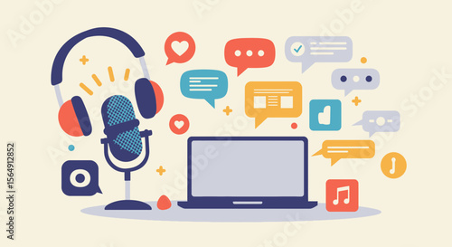 Modern podcasting and online communication concept illustration with microphone