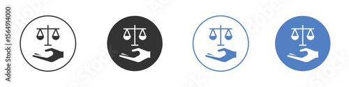 Justice scales in Hand icon Thin line design. Vector Graphic. EPS 10