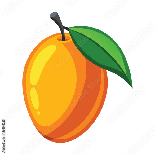 Stylized mango fruit with green leaf and stem