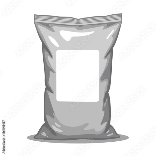 Gray plastic bag packaging mockup with blank label.  This simple bag is perfect for various products.  This image is ideal for showcasing branding and design for строительные материалы.